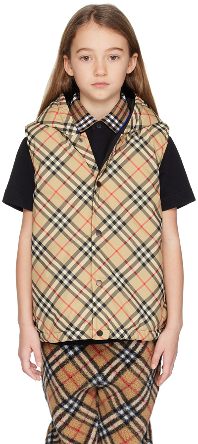 Burberry Kids Beige Check Waistcoat In Archive Beige Ip Chk