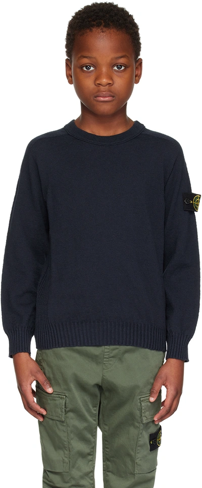 Stone Island Junior Kids' Navy Blue Sweater For Boy With Iconic Compass In V0020 - Navy Blue