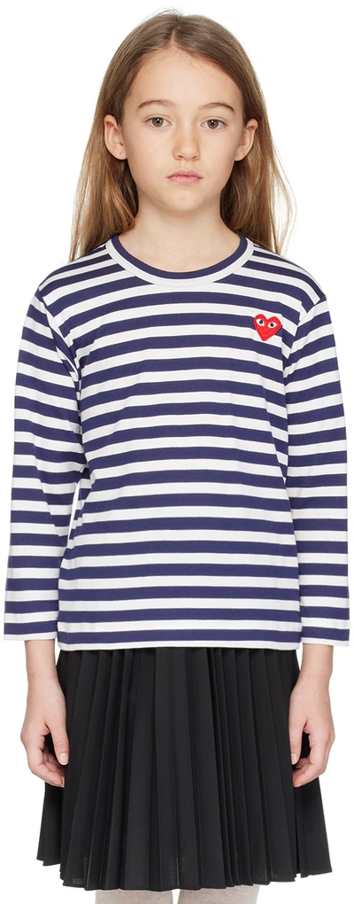 Comme Des Garçons Play Logo-patch Striped T-shirt In Blue