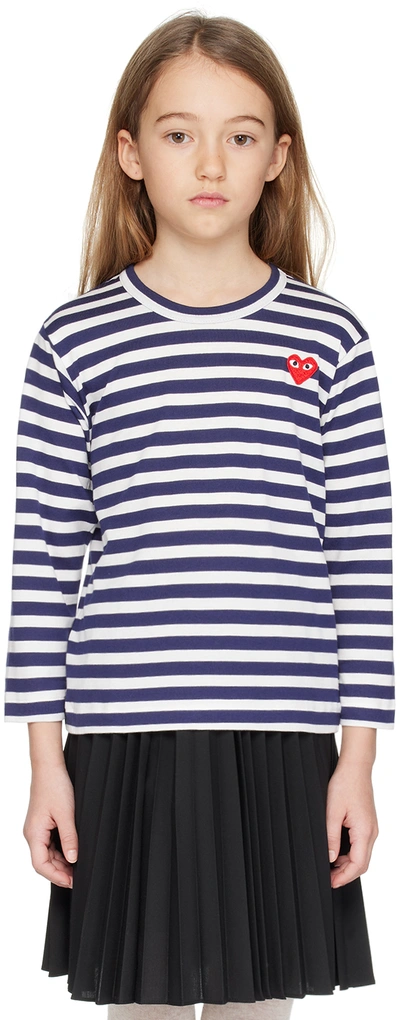 Comme Des Garçons Play Kids' Logo-patch Striped T-shirt In Navy Multi