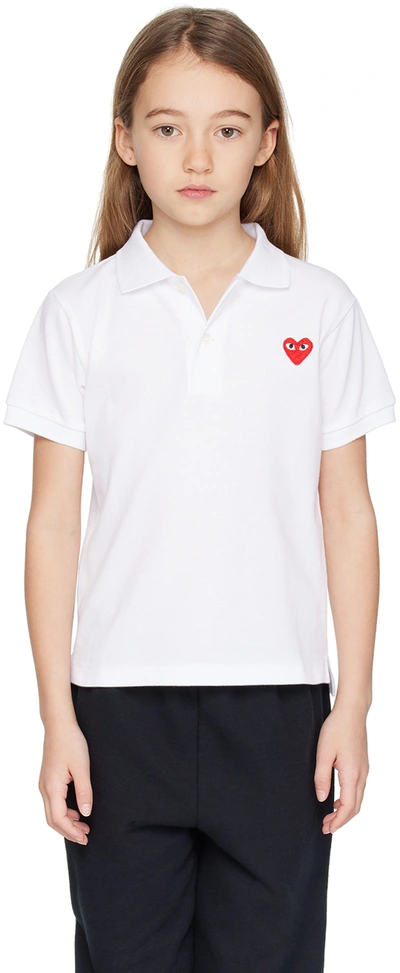 Comme Des Garçons Play Kids White Heart Patch Polo In 5-white