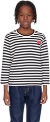 COMME DES GARÇONS PLAY KIDS WHITE & BLACK HEART PATCH LONG SLEEVE T-SHIRT