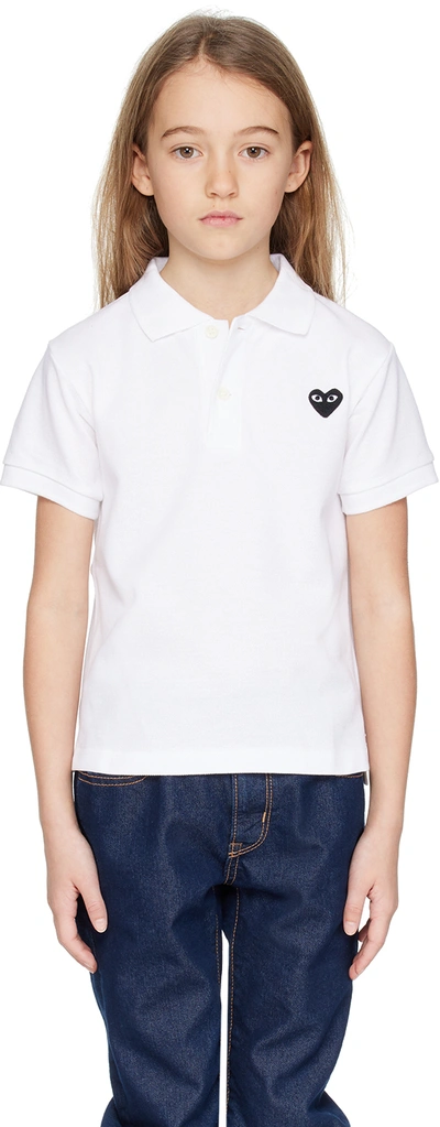 Comme Des Garçons Play Kids White Heart Patch Polo In 2-white