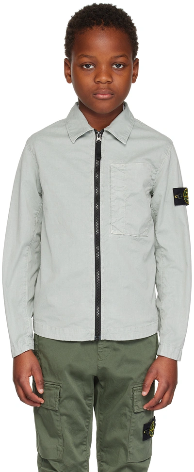 Stone Island Junior Kids Gray Zip Shirt In V0161 - Pearl Grey