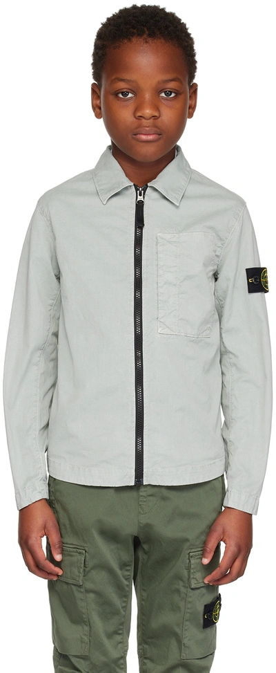 Stone Island Kids Gray Zip Shirt In V0161 - Pearl Grey