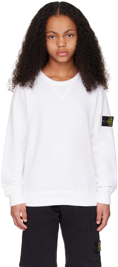 Stone Island Kids White Garment-dyed Sweatshirt In V0001 - White