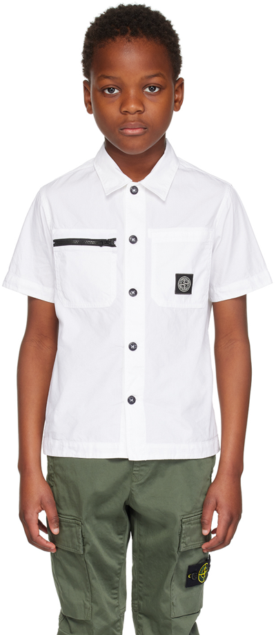Stone Island Kids White Button Up Shirt In V0001 White