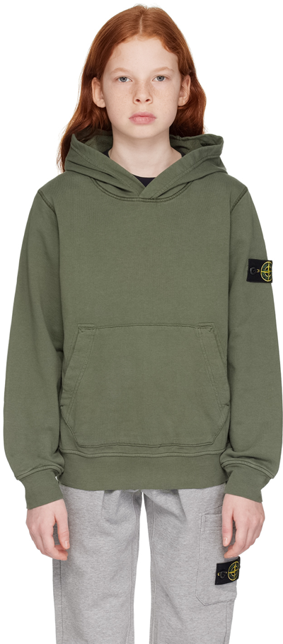 Stone Island Junior Kids Green Patch Hoodie In V0058 - Olive