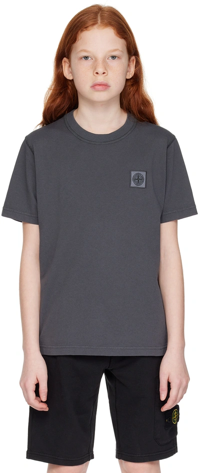 Stone Island Junior Kids Grey Patch T-shirt In V0063 - Blue Grey