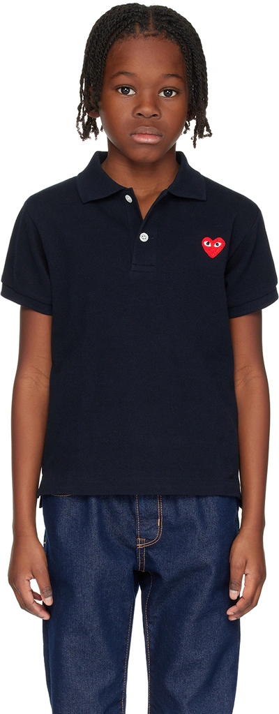 Comme Des Garçons Play Kids Navy Heart Patch Polo In 2-navy