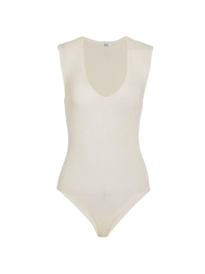 Wolford Women's Aurora Rib Net Virgin Wool Bodysuit In White