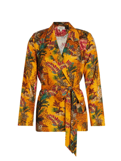 L Agence Ciara Floral & Animal Print Dressing Gown Top In Yellow Multi
