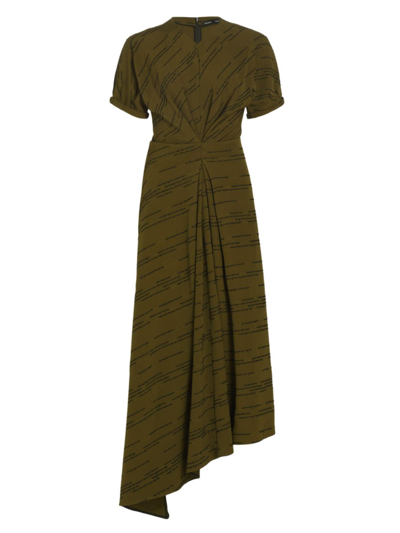 Proenza Schouler Vivienne Inverted Asymmetric Midi Dress In Olive Multi