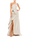 Mac Duggal One Shoulder Metallic Ruffled Evening Gown In White