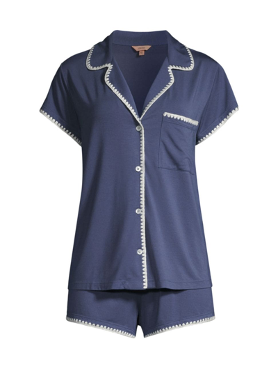 Eberjey Frida Whipstitched Stretch-tencel Modal Jersey Pajama Set In Night Shadow Blue Ivory