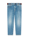 Gucci Web-stripe Tapered Jeans In Blu