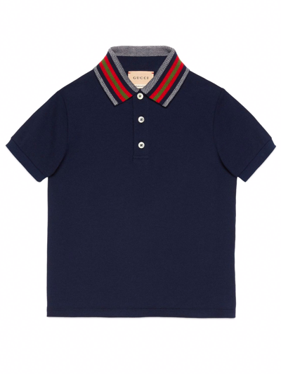 Gucci Kids' Cotton Piquet Polo Shirt In Navy,multi