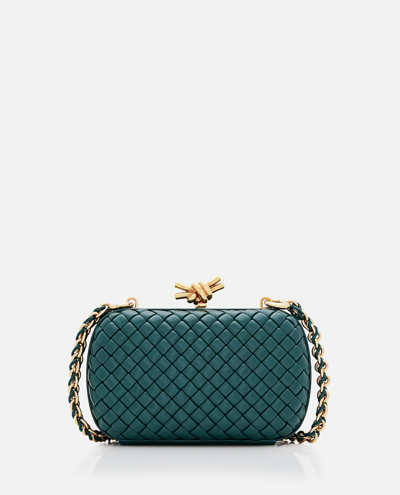 Bottega Veneta Knot Leather Clutch Bag W/chain In Green