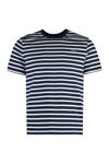 Apc A.p.c. Men Blue T-shirt With Striped Motif And Logo Embroidered On The Front In Cotton Man In Blue