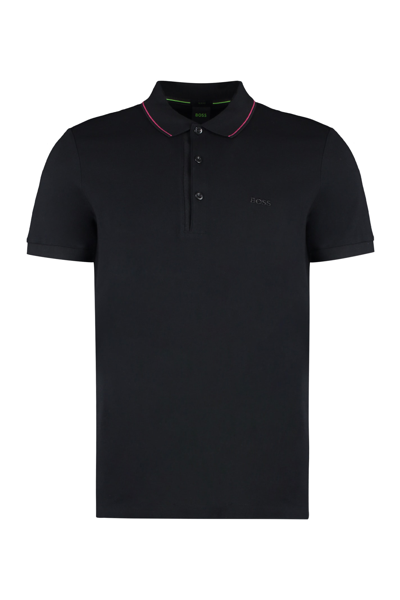 Hugo Boss Short Sleeve Cotton Polo Shirt In Black