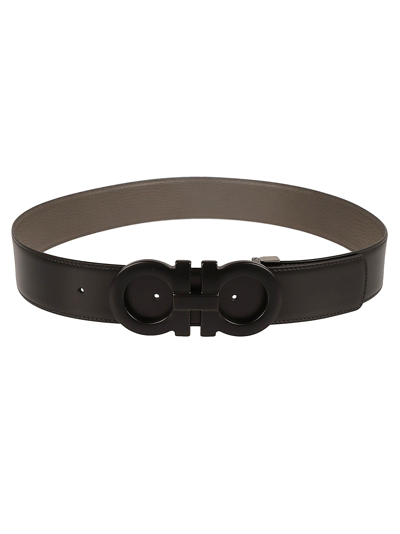 Ferragamo Gancini Belt In Nero Dark Grey