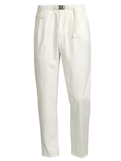 White Sand Men's Pleated Cotton-linen Pants In White