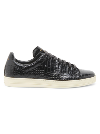 Tom Ford Men's Warwick Croc-embossed Leather Low-top Trainers In Black Cream