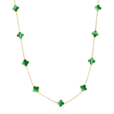 The Lovery Mini Malachite Clover Necklace In Gold
