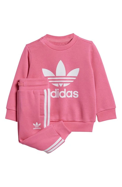 Adidas Originals Kids' Adicolor Crewneck Sweatshirt & Joggers Set In Pink Fusion