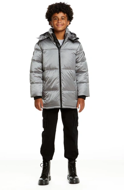 Andy & Evan Kids' Galactic Reversible Hooded Puffer Jacket In Moon Grey