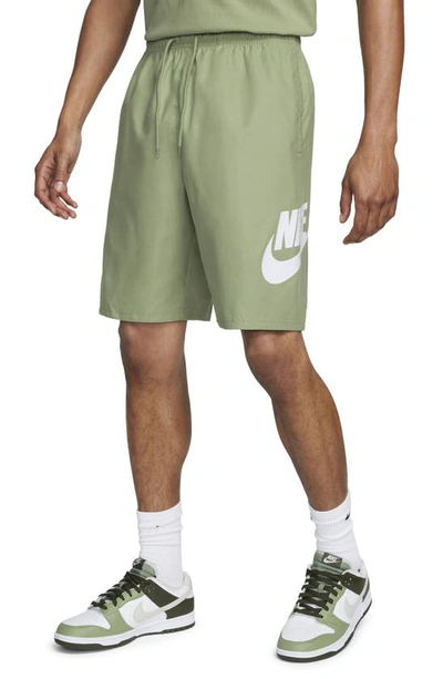 Nike Men's Retro Grid Woven Shorts In Galactic Jade In Oil Green/white