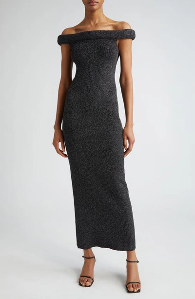 Totême Off-shoulder Rib Knitted Dress In Black Wool Blend Woman