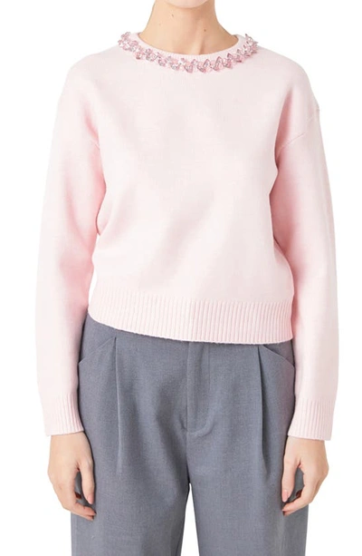 Endless Rose Embellished Crewneck Sweater In Light Pink