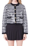 English Factory Sequin Stripe Cardigan In Black,ivory