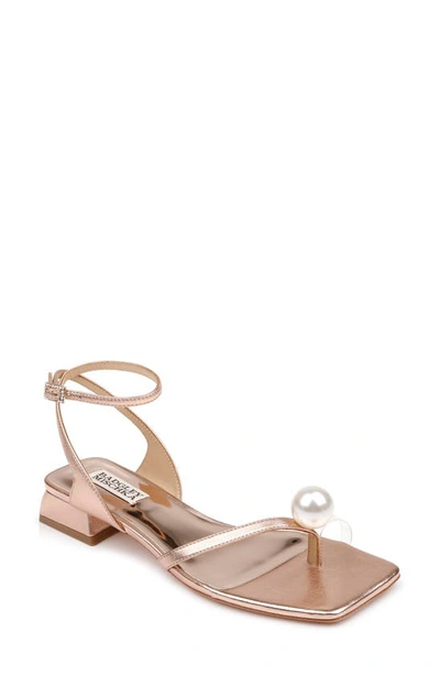 Badgley Mischka Lola Metallic Pearly Ankle-strap Sandals In Champagne
