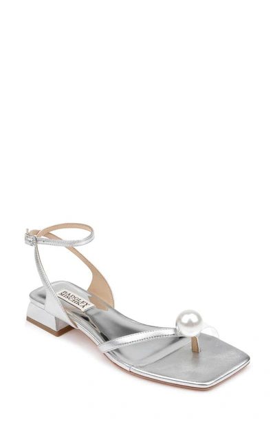 Badgley Mischka Lola Metallic Pearly Ankle-strap Sandals In Silver Metallic