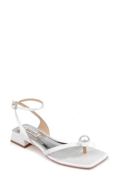 Badgley Mischka Lola Metallic Pearly Ankle-strap Sandals In White Satin