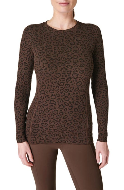 Sweaty Betty Glisten Leopard Print Long Sleeve Top In Brown Leopard