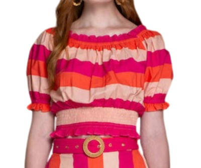 Olivia James The Label Smocked Sleeve Gia Top In Bellini Stripe In Multi