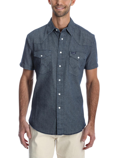 Wrangler Mens Cotton Collared Button-down Shirt In Blue