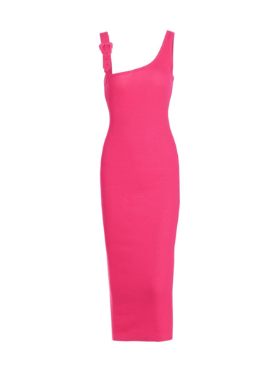 Versace Jeans Couture Women's Asymmetric Rib-knit Midi-dress In Hot Pink