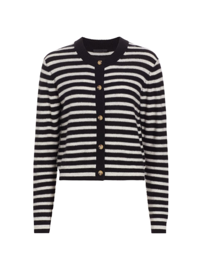 Atm Anthony Thomas Melillo Wool And Cashmere Stripe Cropped Cardigan In Black-grey