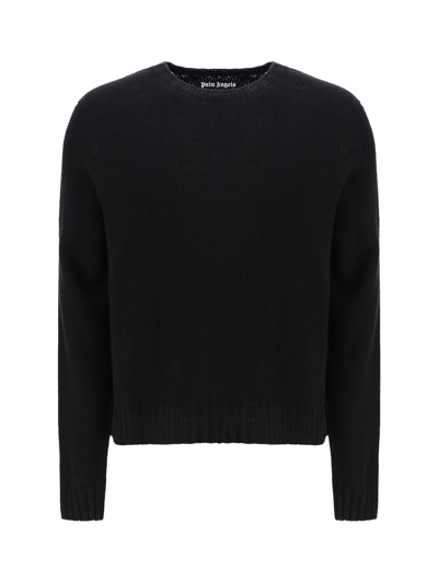 Palm Angels Crochet-knit Logo Cotton Jumper In Black