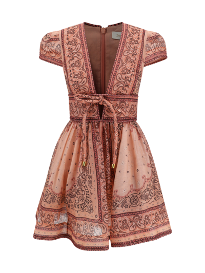 Zimmermann Matchmaker Structured Linen-silk Mini Dress In Pink