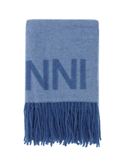 Ganni Wool Scarf In Light Blue Vintage