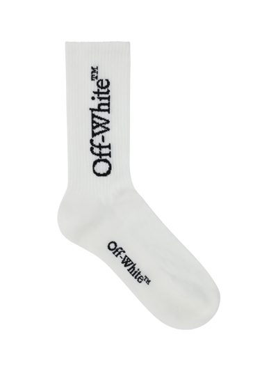 Off-white Intarsia-logo Ankle Socks In White Black