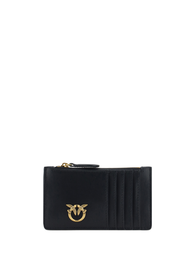 Pinko Airone Card Holder In Nero-antique Gold