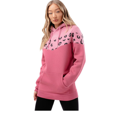 Hype Womens/ladies Leopard Print Panelled Hoodie In Pink