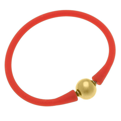 Canvas Style Bali 24k Gold Plated Ball Bead Silicone Bracelet In Orange