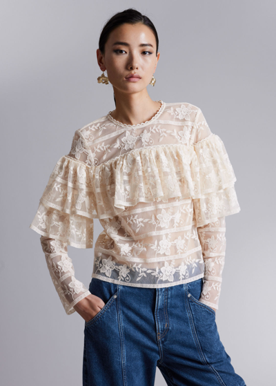 Other Stories Ruffle-trimmed Lace Blouse In White